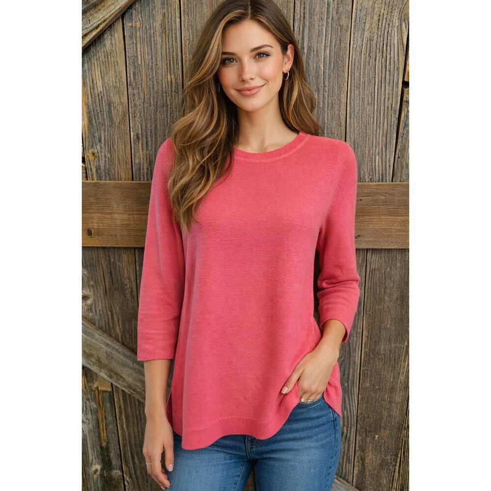 Talbots sz S pink knitted sd slit tunic sweater pink top EUC 3/4 sleeve winter
